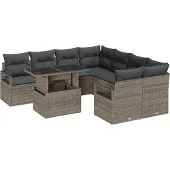 vidaXL Trädgårdsoffset med lagring med kudde 9 pcs Grå konstrotting