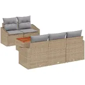 vidaXL Trädgårdsoffset 6 pcs Beige och Ljusgrå konstrotting