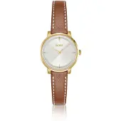 BOSS Silver-white-dial watch with leather strap