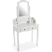 Jamon Coiffeuse Classique Venus - VERSA - 146 x 40 x 75 cm - Bois et verre - Blanc vit