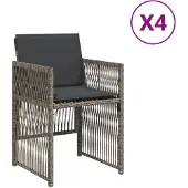 vidaXL Trädgårdsstolar med dynor 4 st grå konstrotting