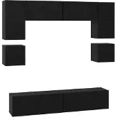 vidaXL TV-bänkset Väggmonterad 8 pcs Svart Ek Konstruerat trä
