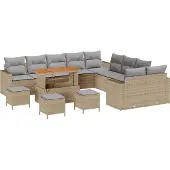 vidaXL Trädgårdsoffset med kudde 18 pcs Beige och Ljusgrå konstrotting