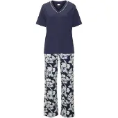 LASCANA Pyjamas mörkblå / pastellgrön / vit