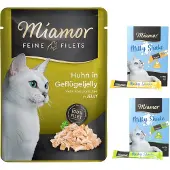 Miamor 24 x 100 g Miamor Fine Filets + 8 x 20 Milky Shake på köpet! - Kyckling i fjäderfägelé