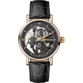 Ingersoll The Herald Läderrem Svart Skeleton Dial Automatisk I00403B Herrklocka svart