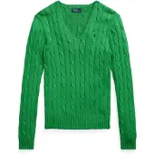 Ralph Lauren för kvinnor. 211971870007 Grön kabelstickad bomullströja (XXS), Casual, Lång ärm