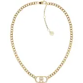Tommy Hilfiger TH Monogram Crystal Embellished Charm Gold Plated Necklace