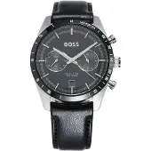 HUGO BOSS Tourmaster Black-dial watch with black leather strap