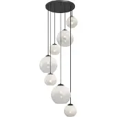 QAZQA Modern pendellampa svart med vitt glas rund 7-ljus - Misty