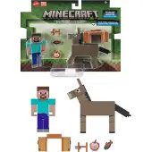 Mattel Minecraft Action Figures & Accessories 2-Pack, Steve & Åsna i 3.25-tums Skala