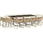 vidaXL Matgrupp för trädgården med dynor 13 delar beige konstrotting