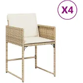 vidaXL Trädgårdsstolar med kuddar set om 4 beige flätad resin 365004