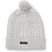 BOSS Kids' cable-knit beanie hat with embroidered logo