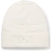 BOSS Kids' patterned beanie hat with logo embroidery