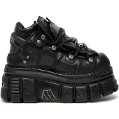 New rock 106-S29 TOWER SHOES Metallic Svart Läder Biker Punk Gothic Boots