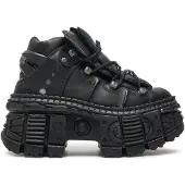 New rock Metallic Ankle Svart läderstövlar-WALL106-S12