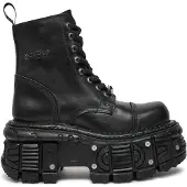 New rock Unisex svart läder Combat Platform Boots - TANK083-C1