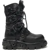 New rock - Svarta läderstövlar med mellankalv-391-S18