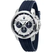Maserati Successo Silverblå Silikon Herrkvarts Kronograf med Datum R8871621042 silver