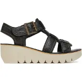 Fly london Dam YUDD236FLY Svart Mousse Läder Sandaler Espadrille Plattform Kilar