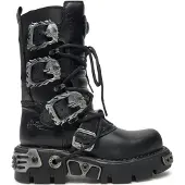 New rock Svarta Mid-Calf Gothic läderstövlar-391-S1