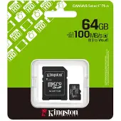 Kingston Canvas Select Plus - Flash-minneskort (microSDXC till SD-adapter inkluderad) - 64 GB - A1 / Video Class V10 / UHS-I U1 / Class10 - mikroSDXC UHS-I