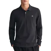 Gant för män. 2230 Shield piké pikétröja svart (M), Casual, Bomull, Lång ärm
