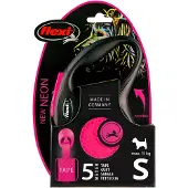 Flexi Nytt NEON-band S, 5M, 15KG, svart/neonrosa
