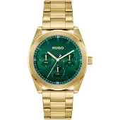 HUGO Gold-tone watch with green dial