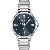 HUGO Blue-dial watch with steel bracelet