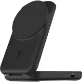 Belkin UltraCharge - Trådlöst laddställ - 2-i-1, Qi2, magnetisk, vikbar + växelströmsadapter - 25 Watt - Ultra Fast Charge (USB-C) - svart