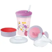 Nuk tränings-/drickset med tre dryckesspetsar lila/rosa
