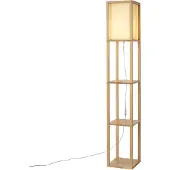 QAZQA Modern golvlampa trä med beige skärm - Stojan
