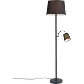 QAZQA Klassisk golvlampa svart med svart skärm och läslampa - Retro