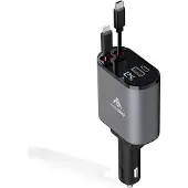 24hShop AutoSky 4-i-1 billaddare med utdragbara Lightning- och USB-C-kablar