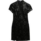 Superdry för kvinnor. W8012036A Mandarin Sequin Miniklänning svart (S), Casual, Parti, Polyester, Kort ärm