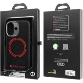 Audi RSQ MagSafe-fodral i kolfiber med röd cirkel för iPhone 17 – Svart