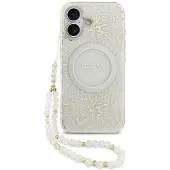 GUESS iPhone 17 IML Flowers Allover Electros kal med pärlband - MagSafe-kompatibel - Vit