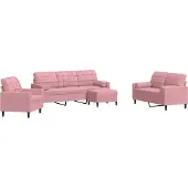 vidaXL Soffgrupp med dynor och bolster 4 delar rosa sammet
