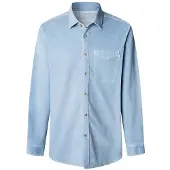 Pepe Jeans för män. PM3090844 Clayton blå skjorta (L), Casual, Bomull, Lång ärm