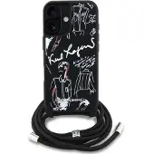 Karl Lagerfeld Crossbody Fodral med kornigt mönster och logotyp för iPhone 16 - Svart
