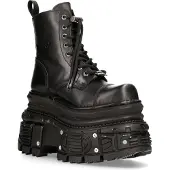 New rock militärstövlar i svart metallicläder - MILI083CCT-C4
