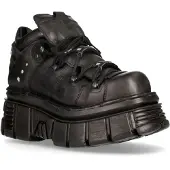 New rock 106N-S52 TOWER SHOES Metallic Svart Läder Biker Punk Gothic Boots