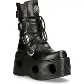 New rock Metallic Svart Läder Neptuno Gothic Stövlar-373-S2