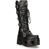 New rock M-272-S2 Neptuno Metallic Knähöga svarta gotiska stövlar i läder