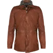 Infinity Leather Removable Collar Mid Length Warm Jacket