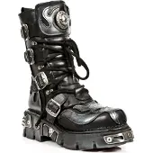 New rock Flame Accented Biker Boots i svart/silverfärgat läder - 107-S2