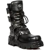 New rock - Svarta läderstövlar med mellankalv-391-S18