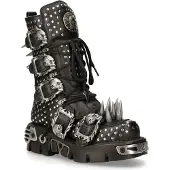 New rock svarta läderstövlar med nitar - Gothic Boots-1535-S1
